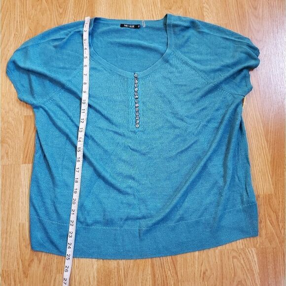 Nic + Zoe Linen Button Up Knit Tee size XXL in Deep Turquoise - NEW - Picture 10 of 13